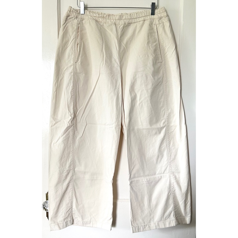 Anthropologie Pilcro Izzie Relaxed Pull-On Cotton Barrel Pants Neutral Cream L - Picture 3 of 9